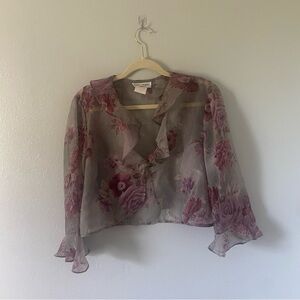 Lady Dorby vintage women’s sheer ruffle blouse size L floral fairycore whimsical